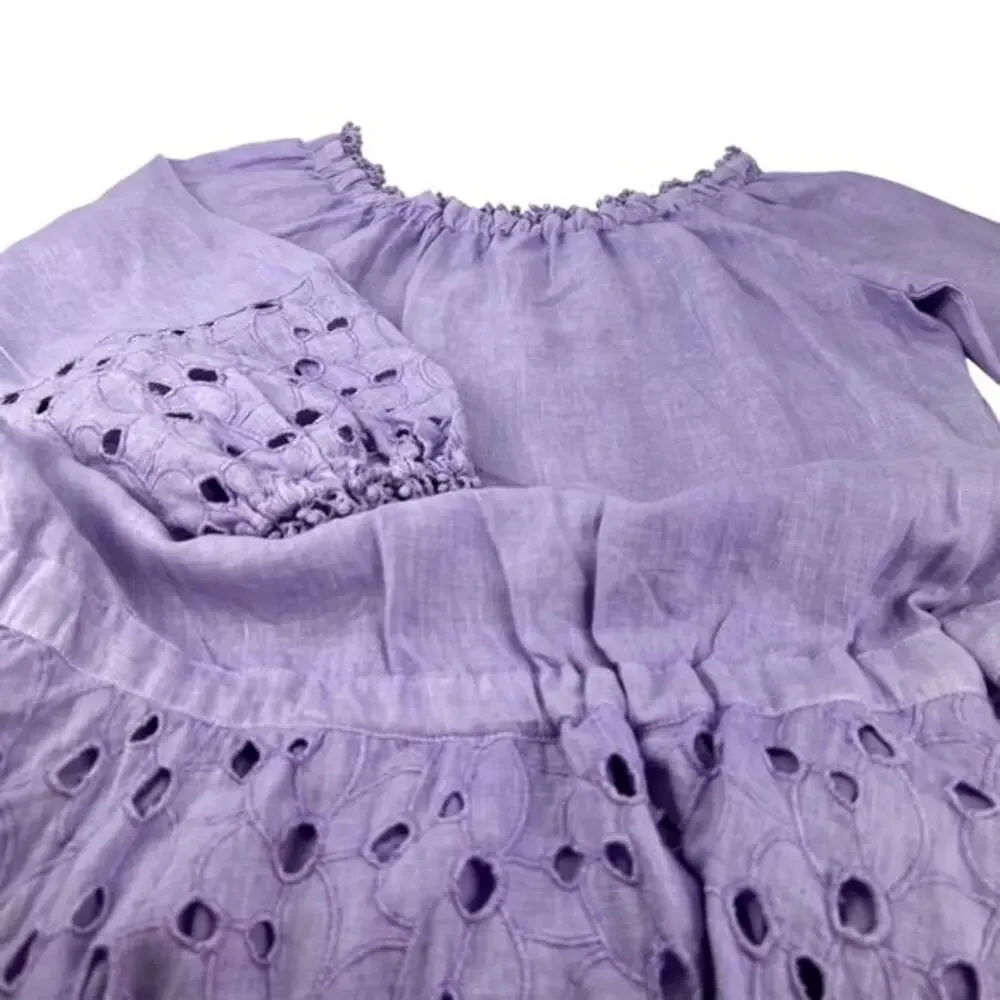 Guess Womens S Mini Dress Lavender Linen Eyelet Embroidered Romantic‎ Fairy